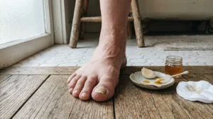 Pied avec infection fongique, remèdes naturels sur le sol